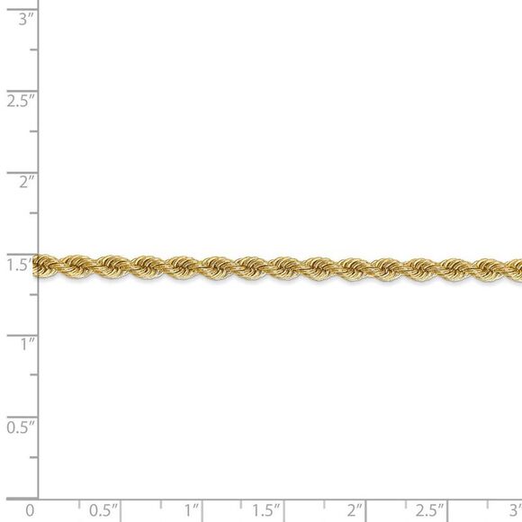 3.65mm 14k Yellow Gold Handmade Solid Rope Chain Bracelet, 7 Inch